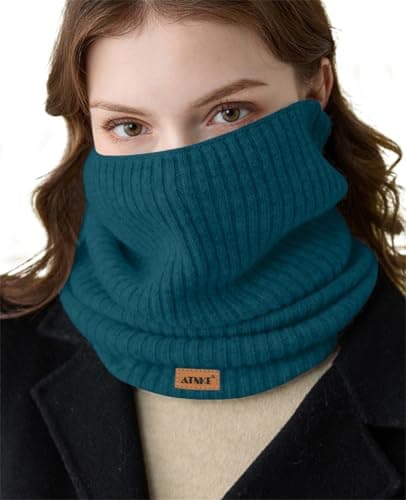 ATNKE Winter Warm Neck Gaiters Thicken Windproof Scarves Dust Face Mask Ski Circle Double Layer Fleece Lined Knit Scarf Gifts for Men and Women/Olive Green — view 5
