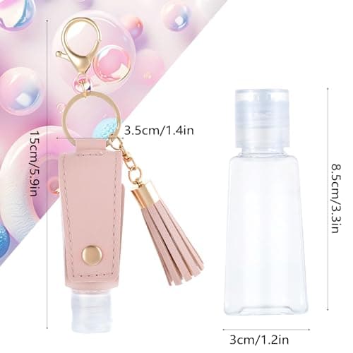 Classicseali 2PCS Hand Sanitiser with Clip,Portable Leather Hand Sanitizer with Clip, Refilled Empty Hands Sanitizers Bottles, with Keychain, for Bathroom Liquid Soap Shampoo, Pink, Blue — view 2