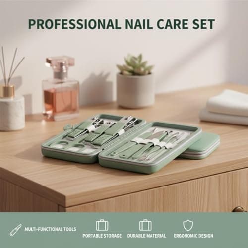 10 in 1 Manicure Pedicure Set, Stainless Steel Nail Clippers Kit with Scissors and Tweezers, Portable Travel Grooming Tools with Leather Case for Men and Women, Professional Nail Care Gift Set — view 3