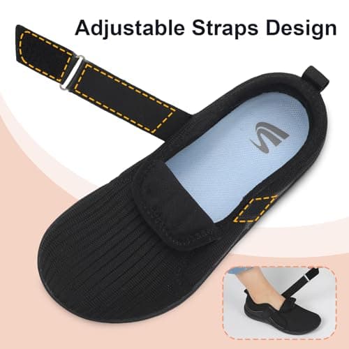 Barefoot Walking Shoes for Women Wide Toe Box Casual Trainers Adjustable Strap Breathable Women's Diabetic Shoes Black 8 UK — view 4