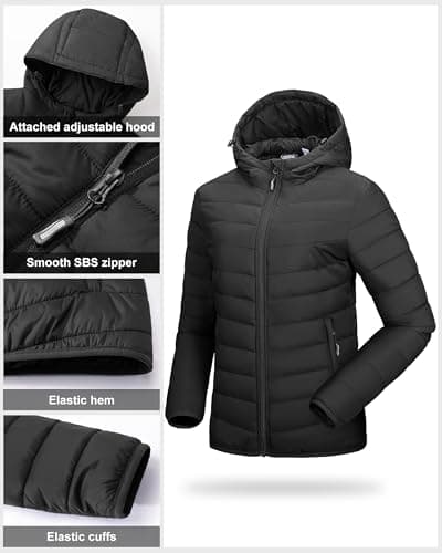 Outdoor Ventures Women's Winter Lightweight Puffer Jacket with Hood, Warm, Short, Packable, Quilted, Transitional, Padded Jacket for Ladies, Lined for Hiking, Travel Black S — view 4