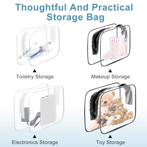 X-BLTU 12 Pcs Clear Travel Toiletries Bag with Zipper, for Women Men, White — view 6