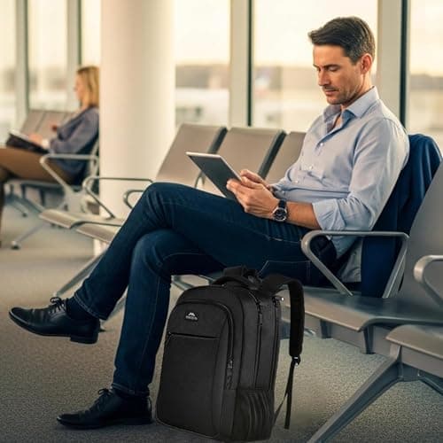 MATEIN Travel Laptop Backpack, Work Bag Lightweight Laptop Bag, Dark Black — view 4