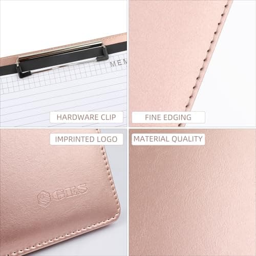 Leather Resume Storage Clipboard Folder Portfolio - GES Clipboard A4 Folder for Business School Office Conference (New Rose Gold) — view 3