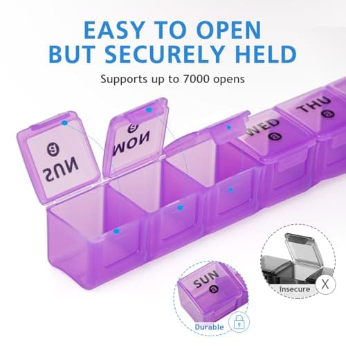 2pack Weekly Pill Organiser, Pill Boxes 7 Day 2 Times a Day Large Pill Box Organiser 14 Day XL Medication Tablet Case for Travel Fish Oil Vitamin Holder(Purple-Green) — view 5
