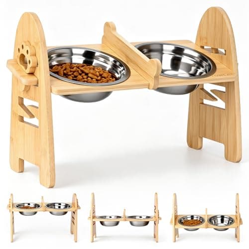 Raised Dog Bowls with Stand 6 Level Adjustable,2 Stainless Steel Pet Bowls