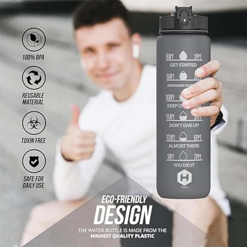 HOMEEX 1 Litre Motivational Fitness Sport Water Bottles with Straw & Time Maker, BPA-free Plastic Drink Bottle 1l Design for Girls, Boy Running,cycling (Spout 1000ml Black) — view 3