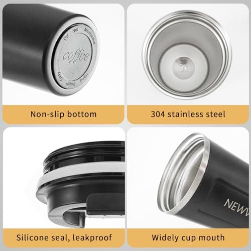 Newvenper Stainless Steel Vacuum Insulated Travel Coffee Mug, Led Temperature Display Insulated Tumbler, Leak Proof with Lid Keeps Cold and Warm, Suitable for Coffee, Tea and Beer (Black) — view 2