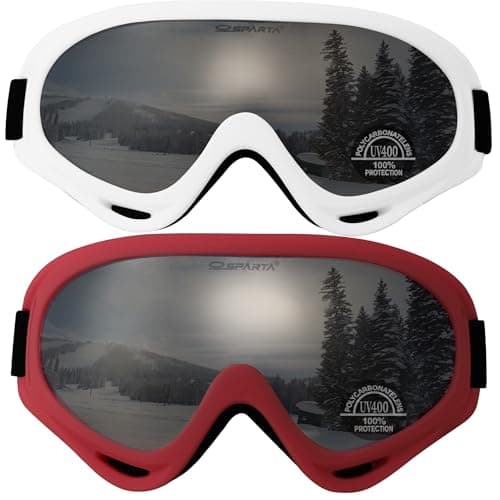 OUTDOORSPARTA 2-Pack Ski Goggles Snow Sports Goggles Snowboarding Goggles Motocycle Glasses for Men Women Youth Kids Boys Girls (9. White Frame, Silver Lens; Pink Frame, Silver Lens) — view 2