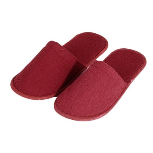 New UK One Size 5 Pairs Hotel Slippers Disposable Closed Toe Spa Slippers for Women Men Flat White House Shoes Washable Slipper for Spa Guest Travel Red