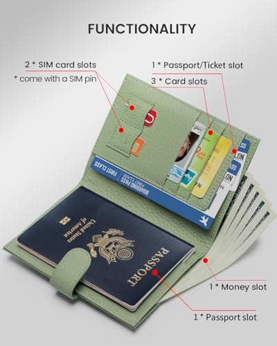 Karmiir RFID Passport Holder for Travel, Compact Wallet for Women & Men, Leather Passport Cover Wallet with Card Holders Zippered Coins Pocket and Cash (Light Green) — view 2