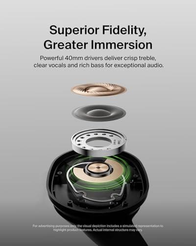 Belkin SoundForm Surround Bluetooth Over-Ear Headphones, Environmental Noise Cancelling Headphones, Wireless with 60H Playtime and Soft Ear Cups for iPhone, Galaxy, iPad, Travel, Home or Office, Black — view 4