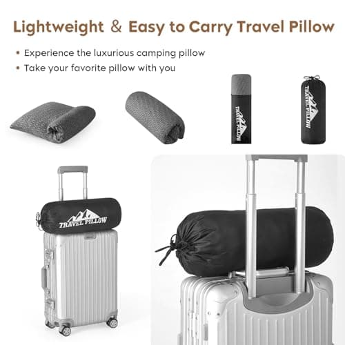 PEUJEW Travel Pillow Camping Pillow, Compressible Memory Foam Small Pillow with Waterproof Bag, Breathable Cover, Ideal for Camping, Backpacking, Car and Airplane (S, Grey) — view 6