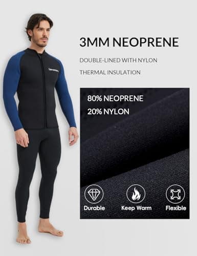 Lemorecn Wetsuit Top Men, 3mm Wetsuits Jacket Long Sleeve, BLACKBLUE,XL — view 2