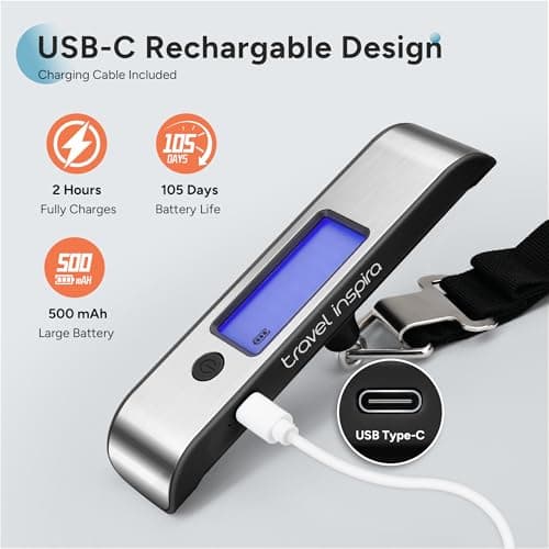 travel inspira Rechargeable Luggage Scale, USB-C Digital Suitcase Scale — view 2