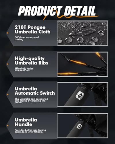 Trongle Automatic Umbrella Windproof Strong, Compact Umbrella with 12 Ribs Reinforced Frame, Double-Layer Canopy and Teflon Quick-Drying Sunscreen Coating Travel Umbrellas for Rain and Sun Protection — view 5