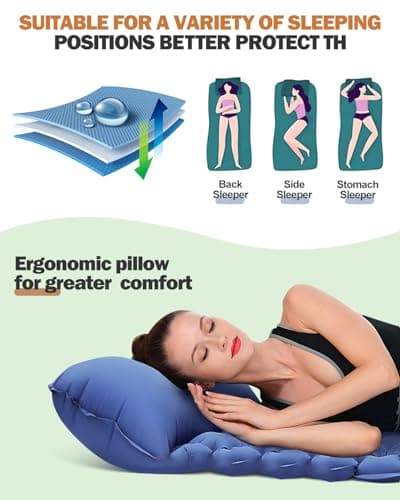 Olutata Ultralight Camping Sleeping Pad with Integrated Foot Pump & Ergonomic Pillow – Compact, Tear-Resistant 40D Nylon Air Mat for Hiking, Backpacking & Travel (Blue) — view 4