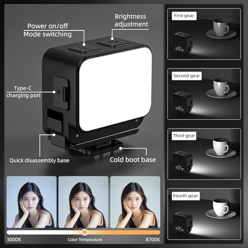Mini Light for DJI Action Camera, Pocket 3 4 Fill Lighting Cold Hot Shoe LED Vlogging Light Attachment for DJI OSMO Pocket 3 4 Action 5 Pro 4 3, for GoPro Accessories — view 3