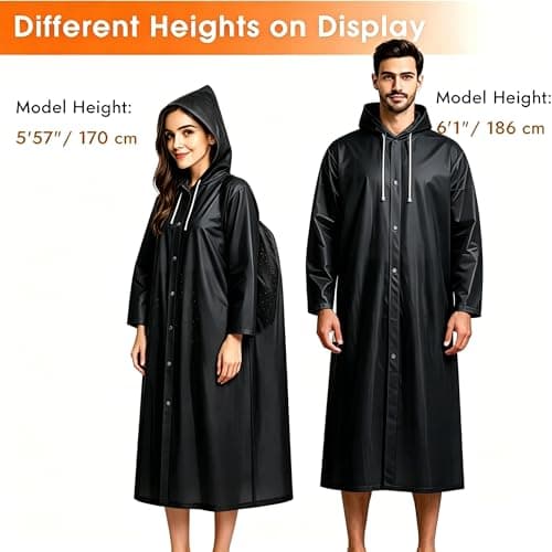 JXJIUA Rain Poncho Raincoats for Adults Men/Women, 2 Pack Reusable Rain Jacket Rainwear with Hoods and Sleeves, Waterproof for Emergency, Outdoors, Camping (Black) — view 4