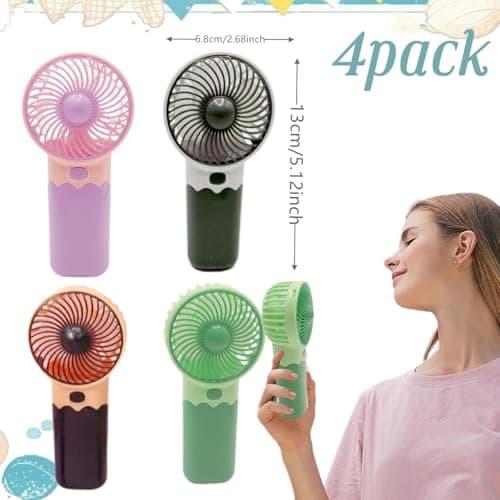 4 Pack Mini Portable Handheld Fan,Cute Handheld Fan Battery Operated, High Speed & Lightweight Small Portable Personal Cooling Fan for Travel,Beach, Camping, Eyelash Fan for Girl kids Women Men — view 2