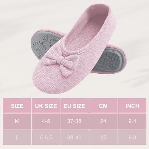 OFFCUP Women's Slippers, Memory Foam Lightweight Terry Towelling Slippers, Cosy Ballerinas Slippers, Foldable Ballerinas, Indoor Non-Slip Cotton Warm Slippers, Large — view 3