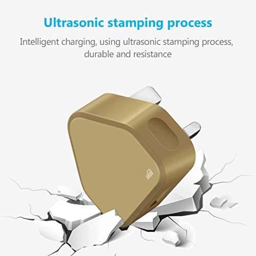 USB Compact Universal UK Mains Charger 1000 mAh CE Approved Adapter Cable Compatible with Mobile Phones iPhone 5 6 7 8 X iPod/Samsung Galaxy S2 3.4 S5 S6 S7 S8 S9/Smart phones/Media devices (Gold) — view 4