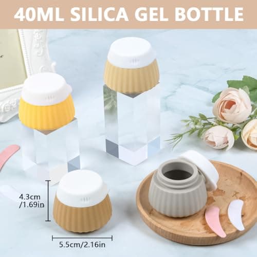 HOTUT Travel Containers for Toiletries, 4 Pcs Silicone Cream Jars with Clear Bag and Spatulas Tool, 40ml BPA Free Leak-proof Travel Essentials Accessories with Lid for Cosmetic Face Body Hand Cream — view 3