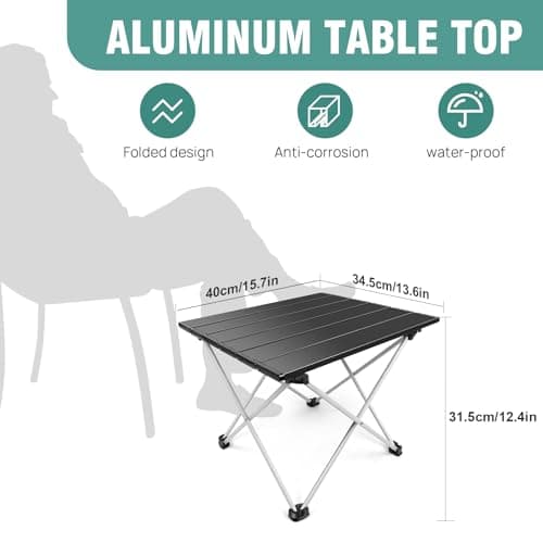 Small Folding Camping Table Portable Picnic Foldable Dining Table, Lightweight Aluminium Rollup Outdoor Table, Compact Collapsible Coffee Side Table, for Beach, Hiking, Fishing, 40x34.5x31.5 cm — view 2