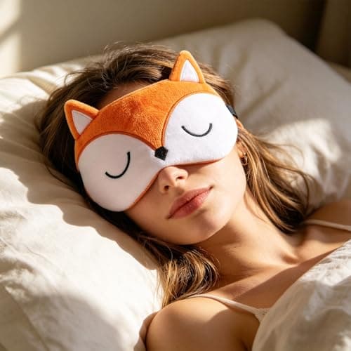 Eye Mask for Sleeping, Cartoon Fox Sleep Mask, Orange Fluffy Plush Eye Cover for Sleeping, Cute Animal Night Nap Eyeshade for Women Men, Travel Blindfold — view 5