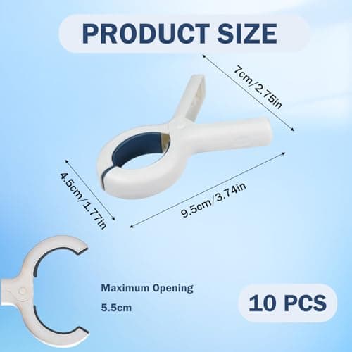 10 Pack Beach Towel Clips for Sun Loungers, Heavy Duty Clothes Pegs for Washing Line, Large Windproof Laundry Pegs, Non-Slip Sunbed Clips for Beach Towels, Quilts, Pool Chairs and Outdoor Drying — view 2