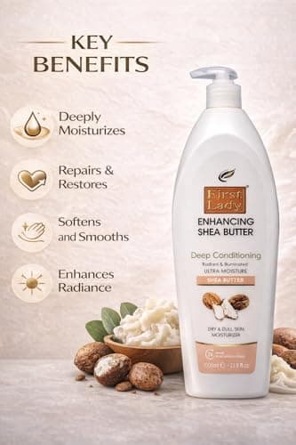 First Lady Shea Butter Moisturising Lotion 1000ml with Pump Dispenser – Deep Hydration Body Lotion for Dry & Sensitive Skin – Nourishing & Smoothing Cream for Soft, Healthy-Looking Skin — view 3