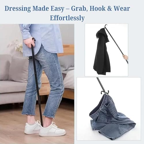 2 in 1 Dressing Aid Stick Adjustable 35'' Inch with Shoe Horn & Sock Removal Tool for Elderly & Seniors to Put on and Take Off Shoes & Clothes,-NHS Healthcare — view 3