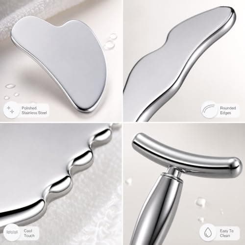 Gua Sha Tool Face Set Stainless Steel 3 Pack with Storage Bag Silver — view 4