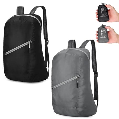 Risipu 2 Pack Foldable Backpack Mens Women, Lightweight Packable Rucksack, 20L Water Resistant Daypack for Outdoor Sport Trip, Hiking, Commuting (2, Black, Gray)
