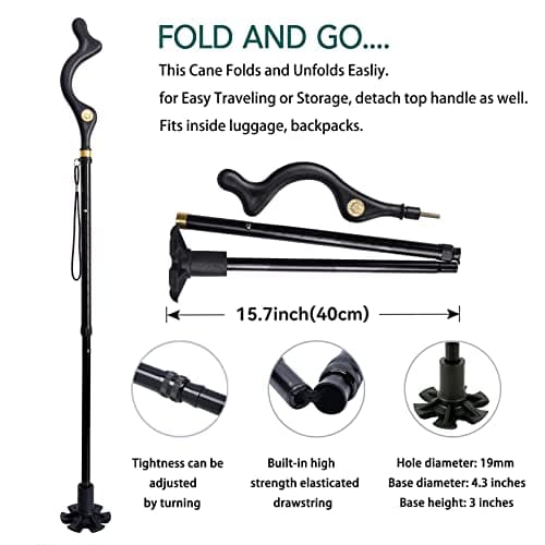 Yinghesheng Folding Walking Stick Elderly Crutches Posture Walking Cane Walking Sticks for Men Women Portable Safety Lightweight Adjustable Height Self-Stand 360 Deg Traction Non Slip Crutch — view 5