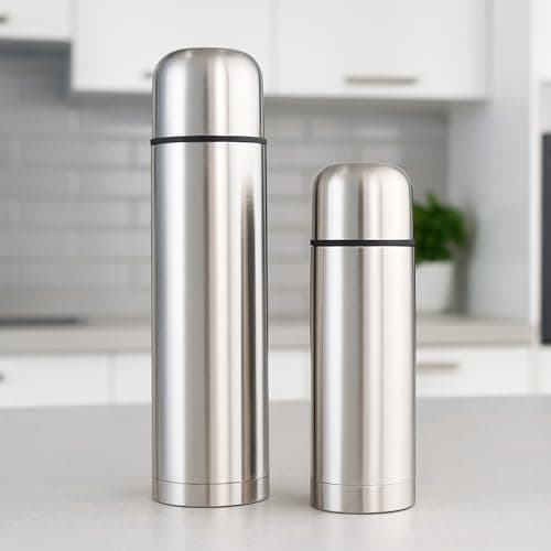 GRÄWE Thermal Flask Set, 2 Pieces, Stainless Steel Drinking Bottle, Outdoor Thermos Flask, Insulated Flask for Travel, Cup and Screw Cap, Leak-Proof for Tea and Coffee, Dishwasher Safe, Silver — view 2