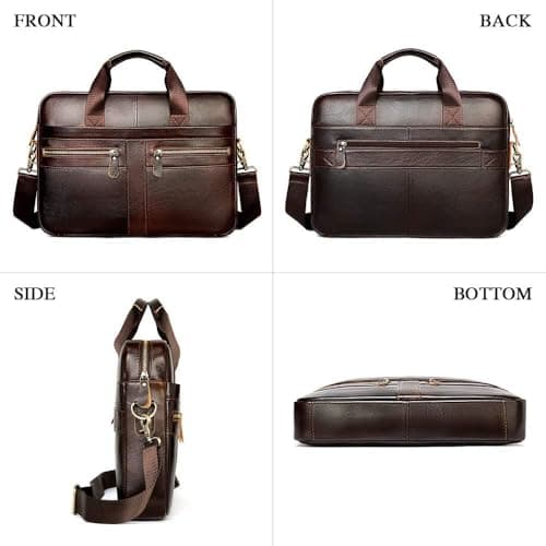 VINBAGGE Genuine Leather Briefcase for Men 14 Inch, Men's Business Laptop Work Bag, Messenger Bag with Adjustable Shoulder Strap, Professional Work Bag for Office Travel Commute — view 5