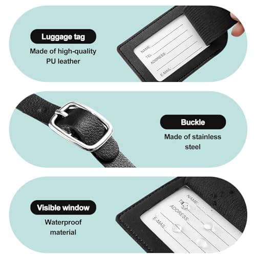 Redamancy Luggage Tags, Leather Suitcase Tags, Luggage Tags for Suitcases with Adjustable Strap Privacy Protection Cover for Preventing Loss of Bags and Suitcases — view 3