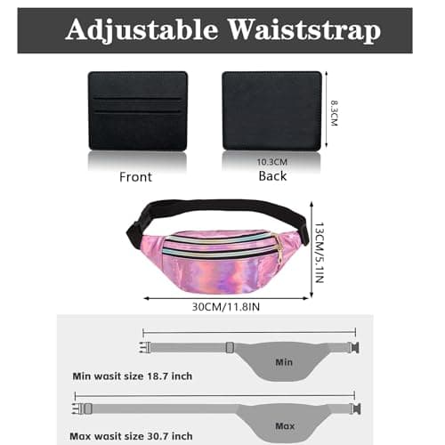BAIYSFFG Metallic Fanny Pack Fashionable Waist Bag Waterproof Belt Bags Unisex Fashion Waist Casual Travel Bum Bag with 3 Zipper Pockets for Women Men Sports Running Hiking Jogging (Purple) — view 2