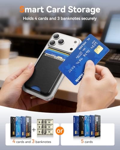 Fanseesy for MagSafe Wallet, 5 Card Holder, Slim Leather Magnetic Wallet for iPhone 17/16/15/14/13/12 Pro Max Plus Air Series, 1 Card Slots & 1 Cash Slot,Black — view 2