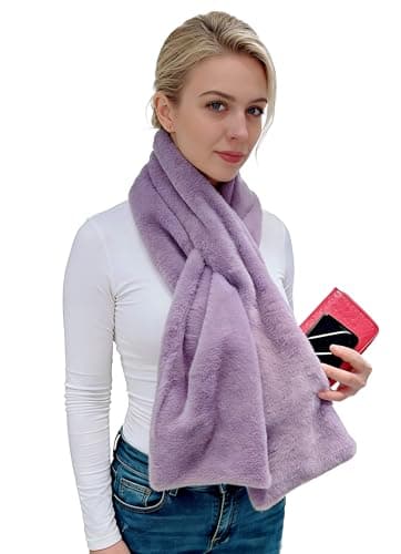 Lina & Lily Women's Winter Pull-Through Faux Fur Scarf with Hidden Zipper Pocket (Lavender)