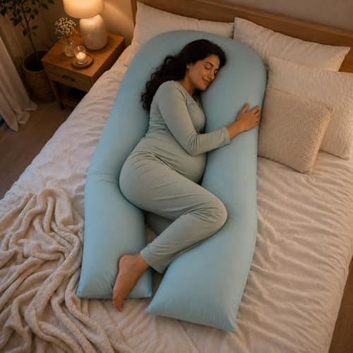 ARLINENS 9ft Long U Shaped Full Body Cuddly Comfort Pregnancy Support Pillow for Side Sleeping Maternity Back & Arthritis Support With Free Pillow Case (Duck Egg) — view 4
