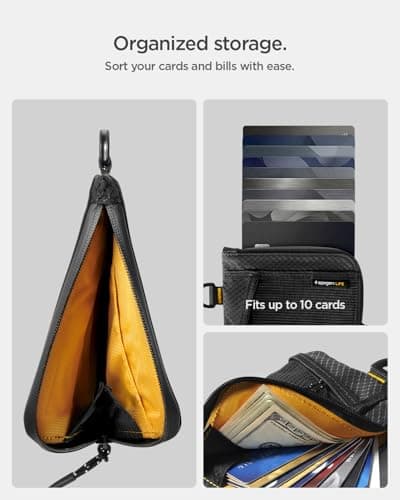 Spigen Life LF300 RFID Blocking Slim Card Wallet, Water-Resistant EDC Pouch with YKK Zipper, Holds 10 Cards, D-Ring & Front Mesh Pocket - Black — view 4