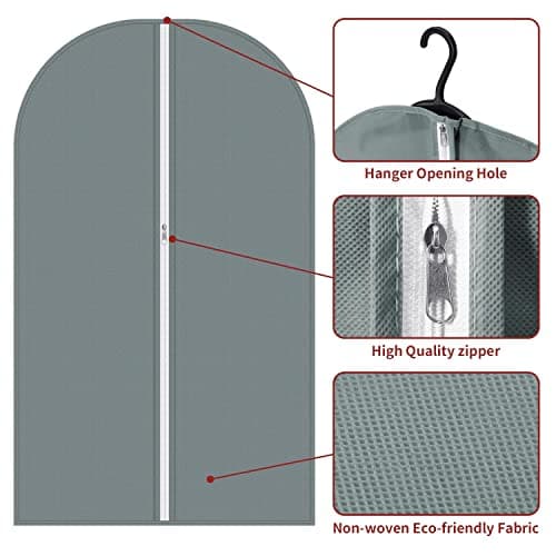 Vinsani 3pc Dustproof Garment Bags Hanging Clothes Covers Breathable, Grey — view 3