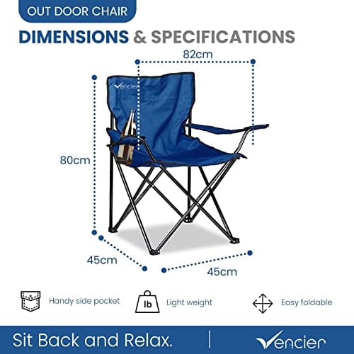 Vencier Folding Camping Chair – Outdoor Portable Garden Chair, Lightweight Design Lounger Seat with Cup Holder – Ideal for Summer to go Beach, Sun Bathing, Fishing, Parties, Trips and BBQs (Blue) — view 2
