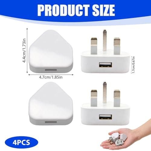 3 Pin Plug UK 4 Pack USB Charging Adapter, 5V 1A USB Wall Plug with Smart IC, Fast Safe Charger Compatible with i Phone 12 11 XR X 8 7, i Pad, Sam sung Galaxy, Hua wei, Moto rola, LG, One Plus — view 6