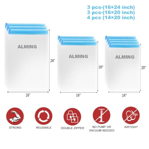 Compression Bags - Travel Accessories - 10 Pack Space Saver Bags - No Vacuum or Pump Needed - Vacuum Storage Bags for Travel Essentials - Home Packing-Organizers (Blue) — view 4