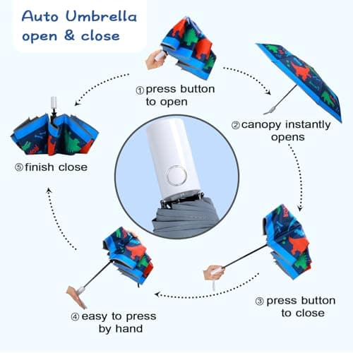 Dinosaur Kids Folding Umbrella, Windproof Automatic Travel Umbrella for Boy — view 6