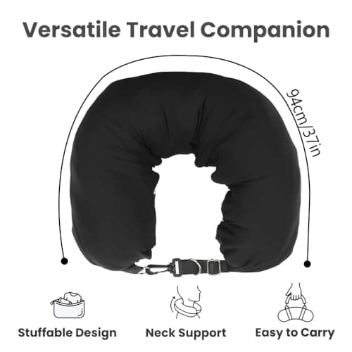 Inflatable Travel Pillow, Black Portable U-Shaped Neck Pillow for Aeroplane Flights Car Train Office, Soft Multifunctional Head Rest Cushion with Compact Carry Bag for Adults Kids Long Journey Sleep — view 2
