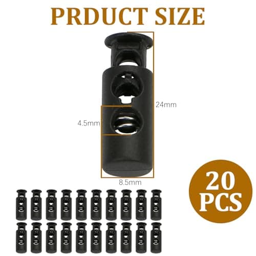 20PCS Toggles for Drawstrings, Plastic Cord Lock Black Double Hole Spring Toggle Stopper Cord Stops Fastener for Luggage, Lanyard, Clothing, DIY Projects, Backpack, Sportswear, Shoelaces, Jackets — view 2